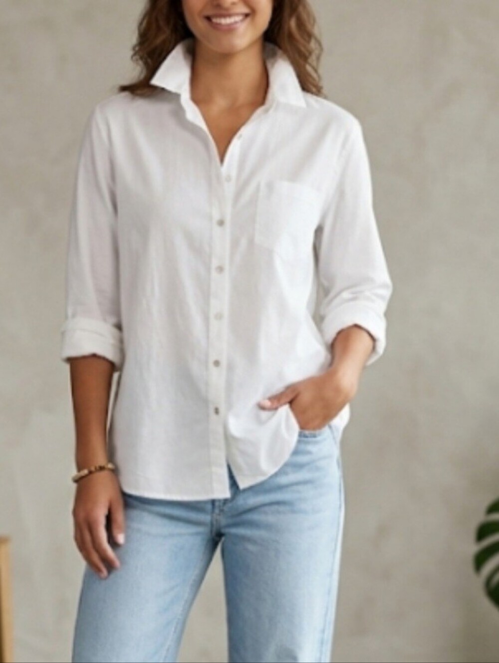 natural life White Cotton Button Down Classic Shirt in White Size Medium